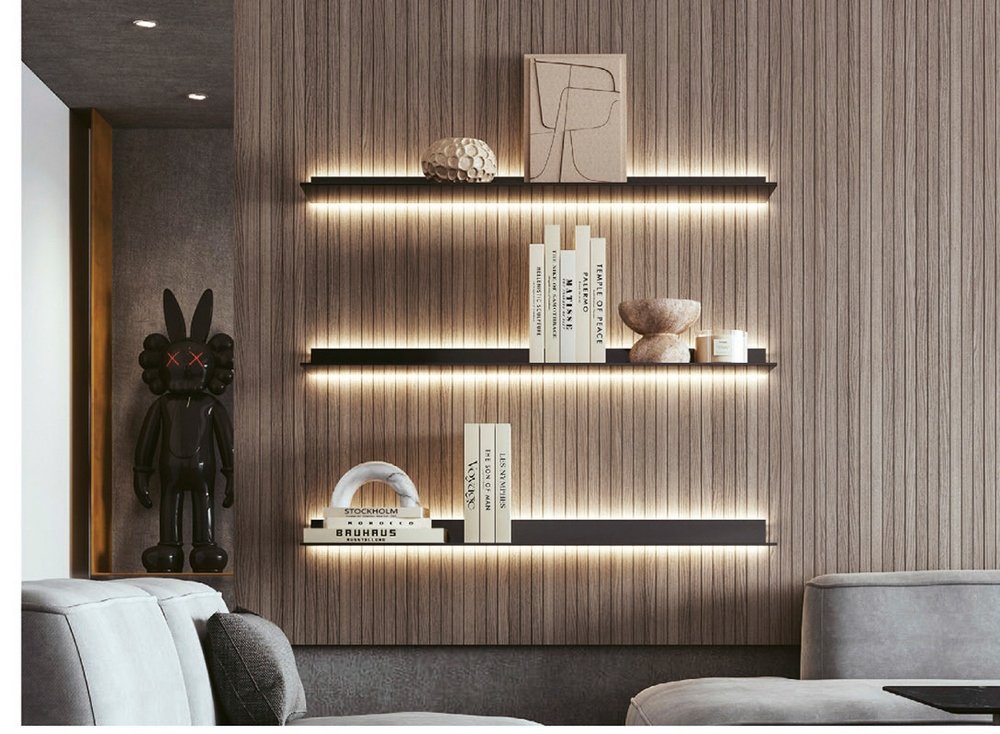 Wall-mounted illuminated shelves